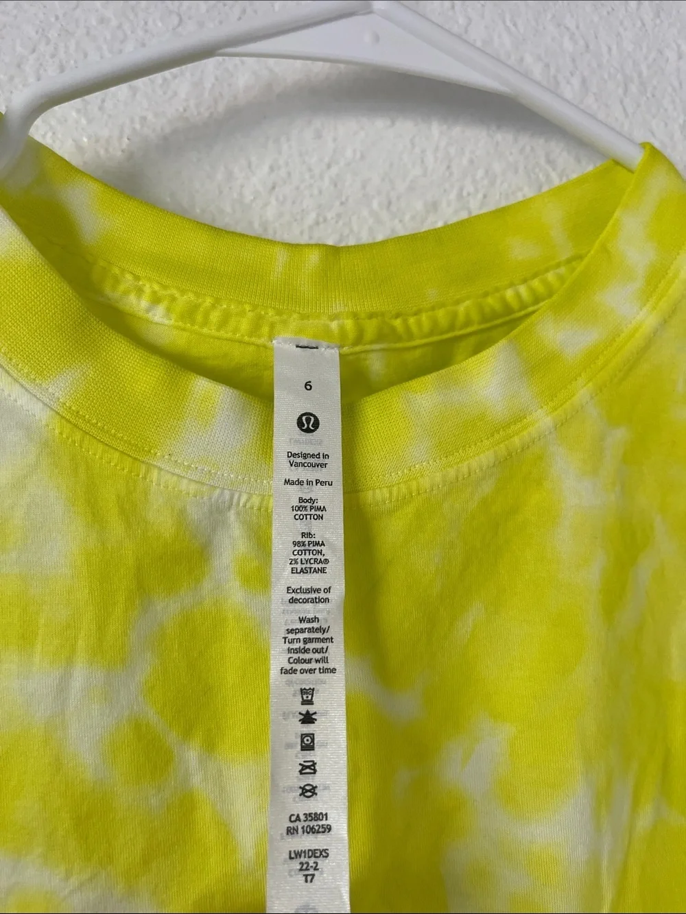 Lululemon All Yours Cropped Tie Dye Neon Yellow White Tank Size 6